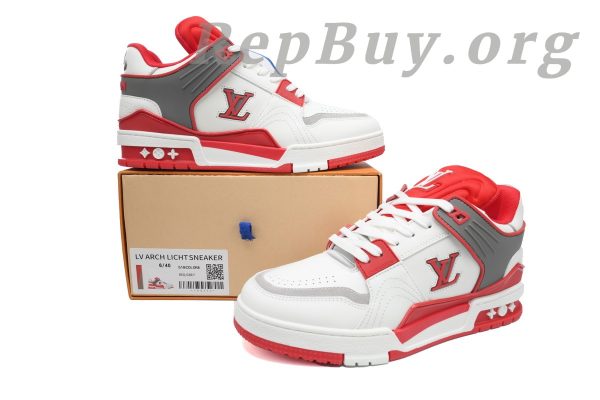 Louis Vuitton LV Trainer Sneaker, LV Trainer replica, high quality replica sneakers, best LV Trainer copy, white red LV shoes, luxury sneaker dupes, 1:1 LV Trainer, designer replica shoes, LV XD CK24071806, premium fake sneakers