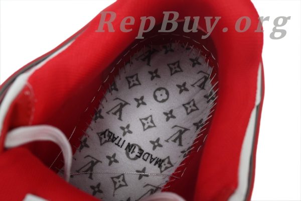 Louis Vuitton LV Trainer Sneaker, LV Trainer replica, high quality replica sneakers, best LV Trainer copy, white red LV shoes, luxury sneaker dupes, 1:1 LV Trainer, designer replica shoes, LV XD CK24071806, premium fake sneakers