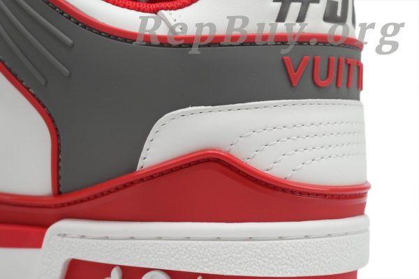 Louis Vuitton LV Trainer Sneaker, LV Trainer replica, high quality replica sneakers, best LV Trainer copy, white red LV shoes, luxury sneaker dupes, 1:1 LV Trainer, designer replica shoes, LV XD CK24071806, premium fake sneakers