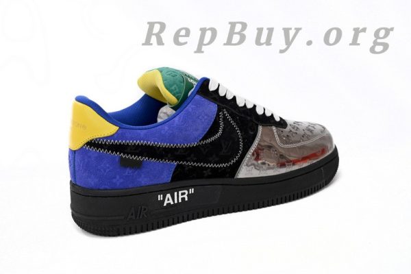Louis Vuitton Nike Air Force 1 Low By Virgil Abloh Black Metallic Silver 1A9VCH - Image 8
