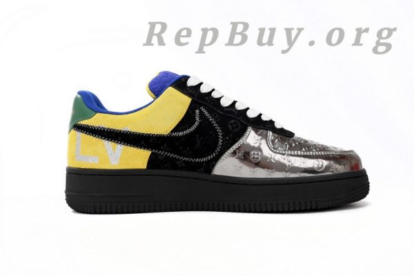 Louis Vuitton Nike Air Force 1 Low By Virgil Abloh Black Metallic Silver 1A9VCH - Image 3