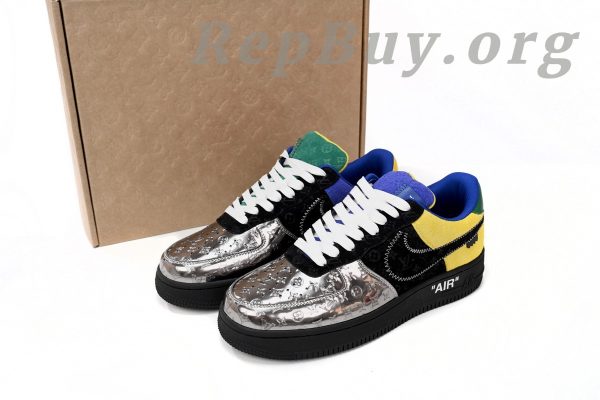 Louis Vuitton Nike Air Force 1 Low By Virgil Abloh Black Metallic Silver 1A9VCH - Image 14