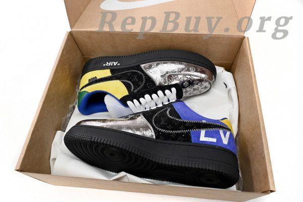 Louis Vuitton Nike Air Force 1 Low By Virgil Abloh Black Metallic Silver 1A9VCH - Image 16