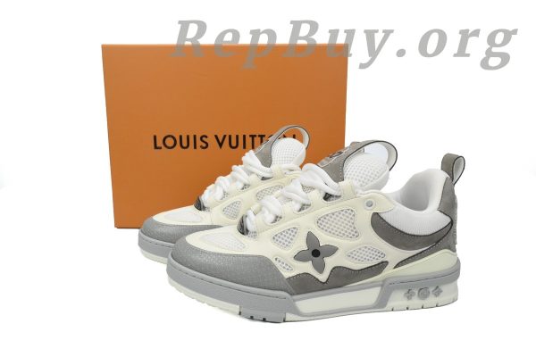 Louis Vuitton Skate Sneaker Grey replica, high quality LV Skate Sneaker copy, 1ACQP4 fake shoes, best LV sneaker dupes, designer replica sneakers, luxury knockoff shoes, LV grey skate shoes imitation
