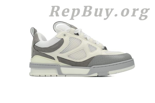 Louis Vuitton Skate Sneaker Grey replica, high quality LV Skate Sneaker copy, 1ACQP4 fake shoes, best LV sneaker dupes, designer replica sneakers, luxury knockoff shoes, LV grey skate shoes imitation