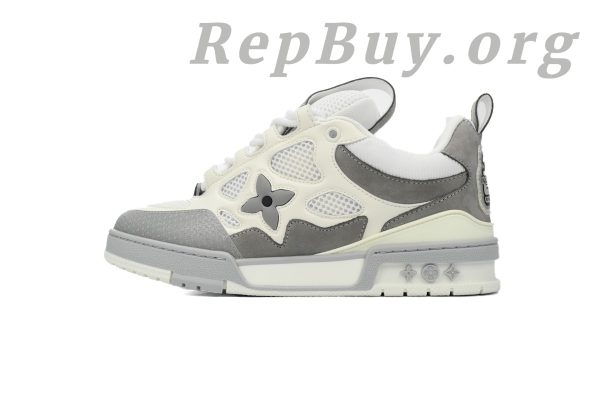 Louis Vuitton Skate Sneaker Grey replica, high quality LV Skate Sneaker copy, 1ACQP4 fake shoes, best LV sneaker dupes, designer replica sneakers, luxury knockoff shoes, LV grey skate shoes imitation