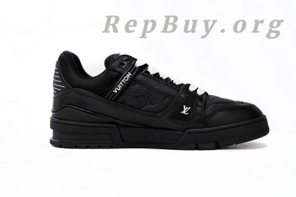 Louis Vuitton Trainer replica, LV sneakers copy, high quality LV trainers, best LV shoes dupe, 1:1 Louis Vuitton sneakers, All Black LV embossing shoes, luxury replica trainers, AAA Louis Vuitton copy, designer shoes replica, LV Trainer 1AARER knockoff
