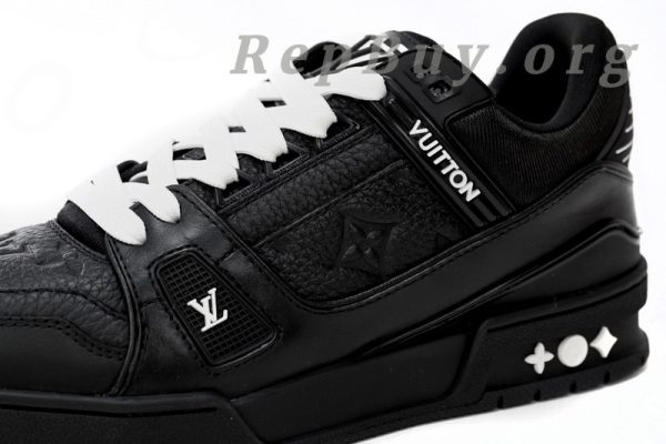 Louis Vuitton Trainer replica, LV sneakers copy, high quality LV trainers, best LV shoes dupe, 1:1 Louis Vuitton sneakers, All Black LV embossing shoes, luxury replica trainers, AAA Louis Vuitton copy, designer shoes replica, LV Trainer 1AARER knockoff