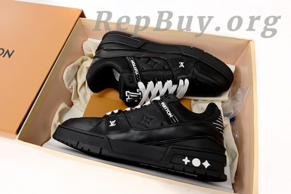 Louis Vuitton Trainer replica, LV sneakers copy, high quality LV trainers, best LV shoes dupe, 1:1 Louis Vuitton sneakers, All Black LV embossing shoes, luxury replica trainers, AAA Louis Vuitton copy, designer shoes replica, LV Trainer 1AARER knockoff