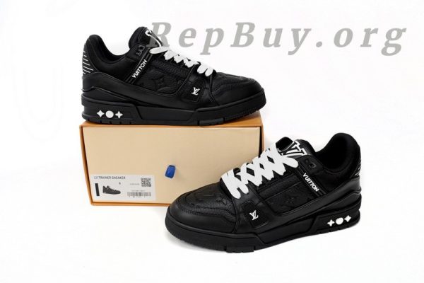 Louis Vuitton Trainer replica, LV sneakers copy, high quality LV trainers, best LV shoes dupe, 1:1 Louis Vuitton sneakers, All Black LV embossing shoes, luxury replica trainers, AAA Louis Vuitton copy, designer shoes replica, LV Trainer 1AARER knockoff
