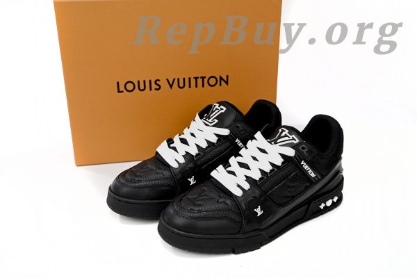 Louis Vuitton Trainer replica, LV sneakers copy, high quality LV trainers, best LV shoes dupe, 1:1 Louis Vuitton sneakers, All Black LV embossing shoes, luxury replica trainers, AAA Louis Vuitton copy, designer shoes replica, LV Trainer 1AARER knockoff