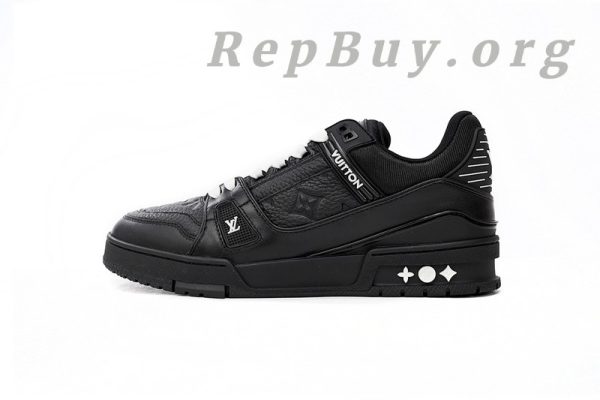 Louis Vuitton Trainer replica, LV sneakers copy, high quality LV trainers, best LV shoes dupe, 1:1 Louis Vuitton sneakers, All Black LV embossing shoes, luxury replica trainers, AAA Louis Vuitton copy, designer shoes replica, LV Trainer 1AARER knockoff