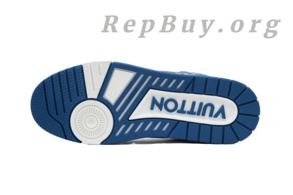 Louis Vuitton Trainer Blue 1A9JGT, high quality replica Louis Vuitton shoes, best LV sneakers copy, premium imitation LV trainers, luxury designer replica footwear, 1:1 LV blue sneakers, top grade LV shoe replicas