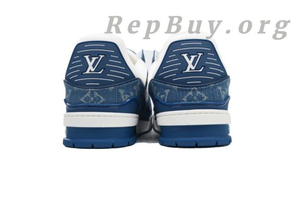 Louis Vuitton Trainer Blue 1A9JGT, high quality replica Louis Vuitton shoes, best LV sneakers copy, premium imitation LV trainers, luxury designer replica footwear, 1:1 LV blue sneakers, top grade LV shoe replicas