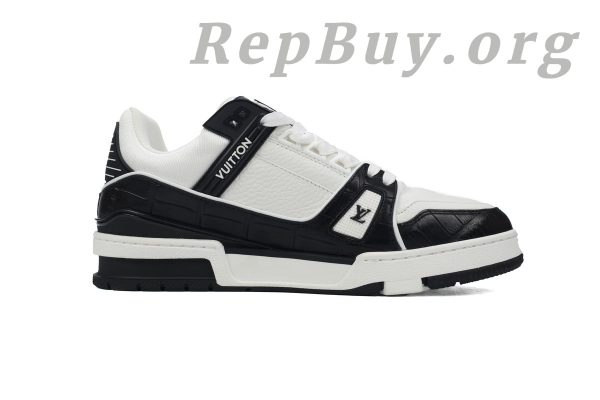 Louis Vuitton Trainer Sneaker replica, LV Alligator Leather Tongue sneakers, high quality LV Trainer rep, best LV white black sneakers, 1:1 Louis Vuitton shoes copy, luxury replica sneakers