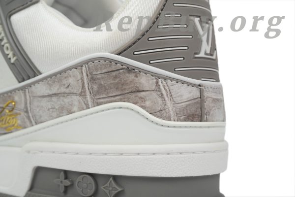 Louis Vuitton Trainer Sneaker replica, high quality LV sneakers, Alligator leather shoes, white gray LV trainers, best LV sneaker copy, luxury designer replica shoes, 1:1 LV trainers, premium Louis Vuitton dupes