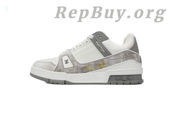 Louis Vuitton Trainer Sneaker replica, high quality LV sneakers, Alligator leather shoes, white gray LV trainers, best LV sneaker copy, luxury designer replica shoes, 1:1 LV trainers, premium Louis Vuitton dupes