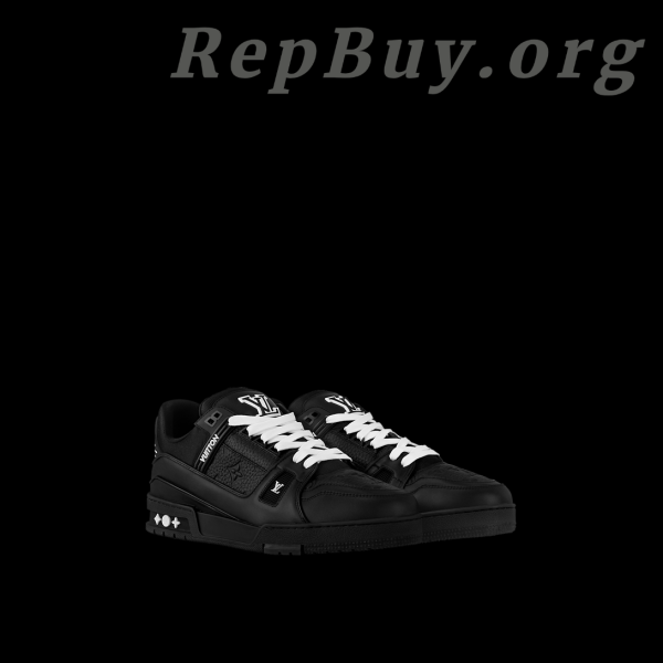 Louis Vuitton Trainer Sneaker Black 1AARF0 replica, high quality LV sneakers copy, best Louis Vuitton shoes knockoff, premium replica LV trainers, luxury designer sneakers duplicate, exact copy Louis Vuitton black sneakers, top-tier LV 1AARF0 reproduction