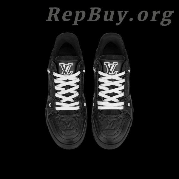 Louis Vuitton Trainer Sneaker Black 1AARF0 replica, high quality LV sneakers copy, best Louis Vuitton shoes knockoff, premium replica LV trainers, luxury designer sneakers duplicate, exact copy Louis Vuitton black sneakers, top-tier LV 1AARF0 reproduction