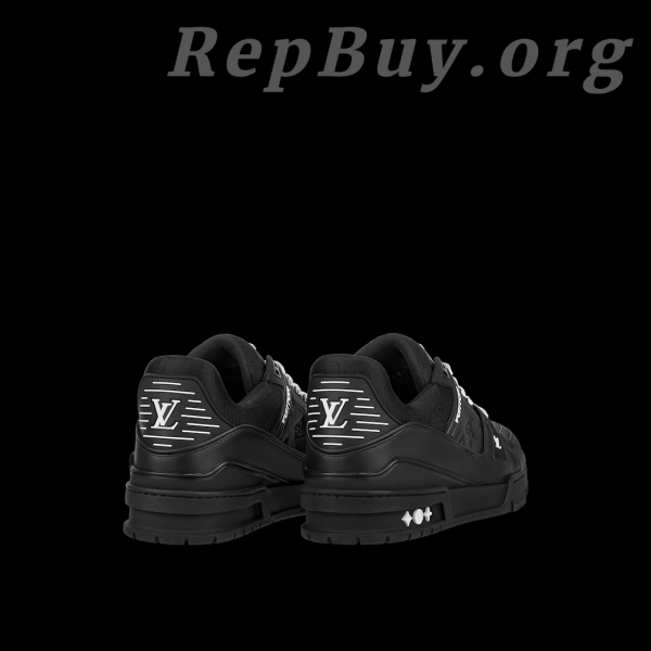 Louis Vuitton Trainer Sneaker Black 1AARF0 replica, high quality LV sneakers copy, best Louis Vuitton shoes knockoff, premium replica LV trainers, luxury designer sneakers duplicate, exact copy Louis Vuitton black sneakers, top-tier LV 1AARF0 reproduction