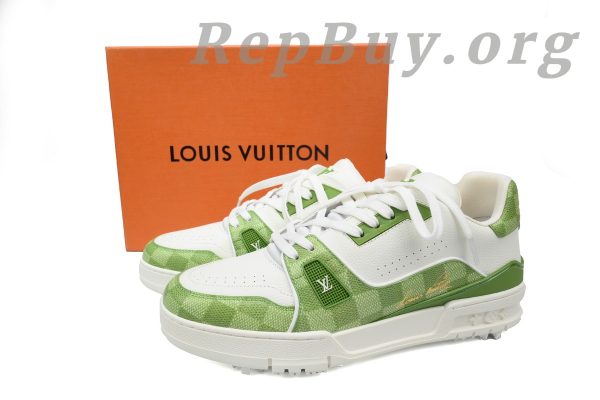 Louis Vuitton Trainer Sneaker Golf Green 1ACRCT, high quality replica LV sneakers, best LV Trainer rep, 1:1 copy Louis Vuitton shoes, luxury replica sneakers, top quality LV Golf Green sneaker, perfect clone LV Trainer
