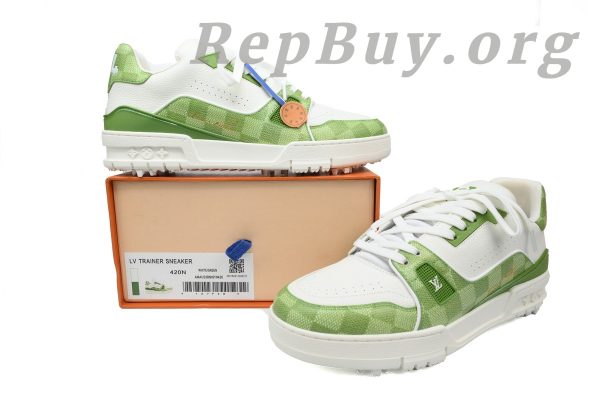 Louis Vuitton Trainer Sneaker Golf Green 1ACRCT, high quality replica LV sneakers, best LV Trainer rep, 1:1 copy Louis Vuitton shoes, luxury replica sneakers, top quality LV Golf Green sneaker, perfect clone LV Trainer
