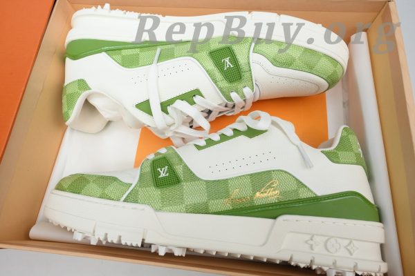 Louis Vuitton Trainer Sneaker Golf Green 1ACRCT, high quality replica LV sneakers, best LV Trainer rep, 1:1 copy Louis Vuitton shoes, luxury replica sneakers, top quality LV Golf Green sneaker, perfect clone LV Trainer