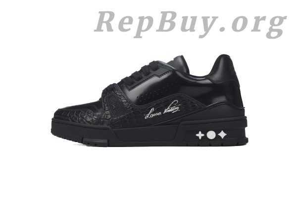 Louis Vuitton Trainer Sneaker replica, high quality LV sneaker copy, best LV Trainer rep, 1:1 Louis Vuitton Alligator Leather shoes, luxury black LV sneaker replica, premium replica sneakers, Louis Vuitton black Trainer dupes, top quality LV Alligator Leather sneakers