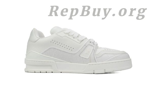 Louis Vuitton Trainer Sneaker replica, high quality LV sneaker copy, best LV Trainer rep, white alligator leather LV shoes, 1:1 Louis Vuitton sneaker, luxury replica sneakers, top tier LV Trainer dupes