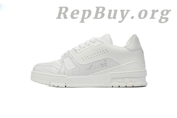 Louis Vuitton Trainer Sneaker replica, high quality LV sneaker copy, best LV Trainer rep, white alligator leather LV shoes, 1:1 Louis Vuitton sneaker, luxury replica sneakers, top tier LV Trainer dupes