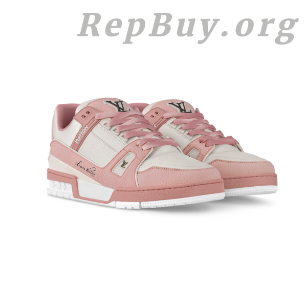 Louis Vuitton Trainer Sneaker Pink 1AD6B8, high quality replica Louis Vuitton sneakers, best LV trainers copy, 1:1 LV pink sneakers, luxury replica shoes, top quality LV sneaker dupes, designer fake sneakers, premium LV trainers replica