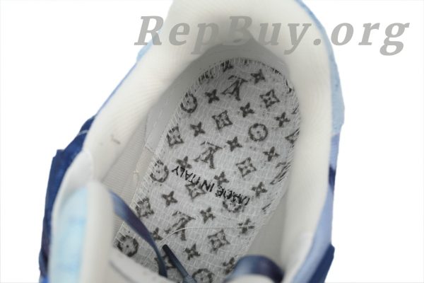 Louis Vuitton Trainer Sneaker, LV sneakers replica, high quality replica sneakers, designer shoes copy, luxury sneakers dupe, rendered blue fabric sneakers, 1ACVNC replica, best LV trainers copy, premium fake sneakers, LV blue fabric shoes
