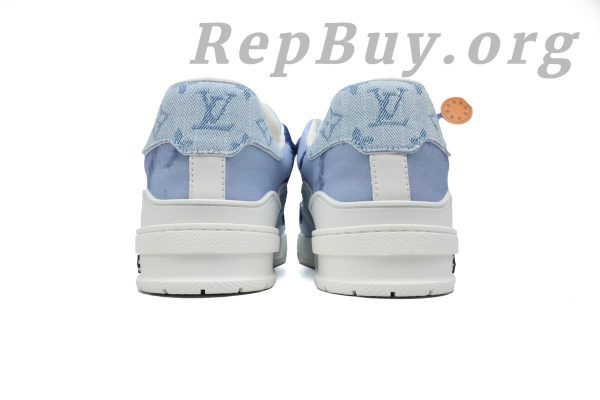 Louis Vuitton Trainer Sneaker, LV sneakers replica, high quality replica sneakers, designer shoes copy, luxury sneakers dupe, rendered blue fabric sneakers, 1ACVNC replica, best LV trainers copy, premium fake sneakers, LV blue fabric shoes