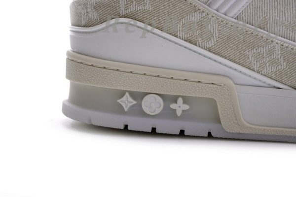 Louis Vuitton Trainer White Denim MS0241, high quality replica LV sneakers, best LV trainers replica, 1:1 copy Louis Vuitton shoes, luxury replica sneakers, top quality LV denim trainers, designer replica shoes, LV MS0241 replica, premium fake Louis Vuitton sneakers