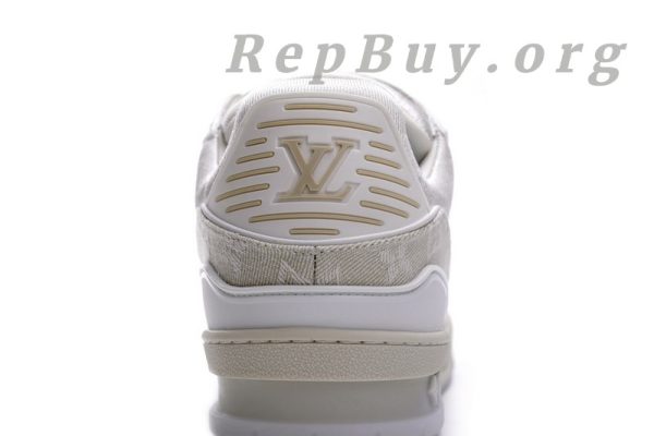 Louis Vuitton Trainer White Denim MS0241, high quality replica LV sneakers, best LV trainers replica, 1:1 copy Louis Vuitton shoes, luxury replica sneakers, top quality LV denim trainers, designer replica shoes, LV MS0241 replica, premium fake Louis Vuitton sneakers