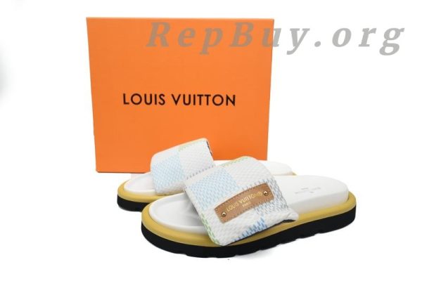 Louis Vuitton White Grid Pool Pillow Comfort Flat Slides - 图片 9