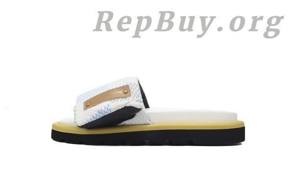Louis Vuitton White Grid Pool Pillow Comfort Flat Slides
