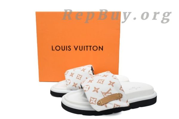Louis Vuitton White Yellow Logo Pool Pillow Comfort Flat Slides - 图片 8