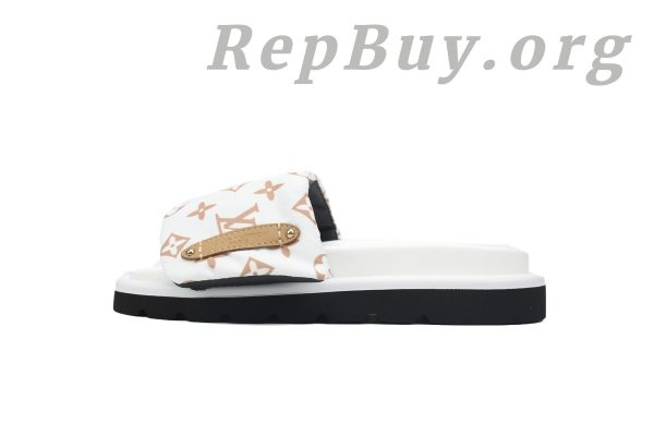 Louis Vuitton White Yellow Logo Pool Pillow Comfort Flat Slides