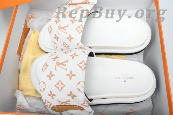 Louis Vuitton White Yellow Logo Pool Pillow Comfort Flat Slides - 图片 7