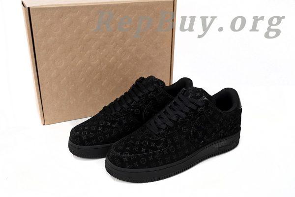 Louis Vuitton Nike Air Force 1 All Black replica, high quality LV Nike AF1 copy, best LV x Nike sneaker dupes, 1:1 Louis Vuitton Nike Air Force 1 knockoff, premium replica sneakers, luxury designer shoe replicas