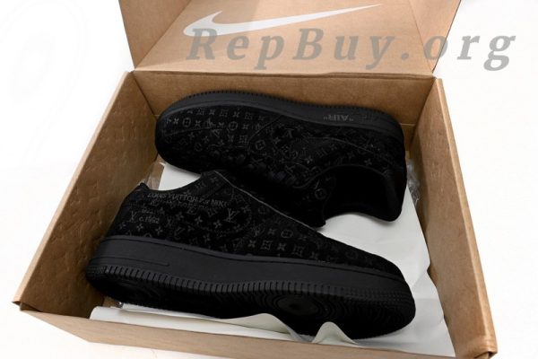 Louis Vuitton Nike Air Force 1 All Black replica, high quality LV Nike AF1 copy, best LV x Nike sneaker dupes, 1:1 Louis Vuitton Nike Air Force 1 knockoff, premium replica sneakers, luxury designer shoe replicas