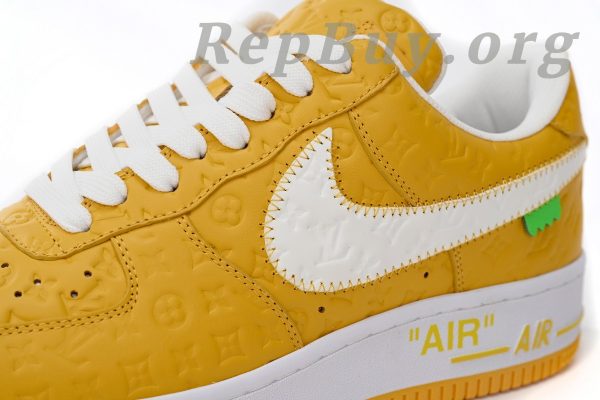 Louis Vuitton Nike Air Force 1, LV Nike AF1 replica, high quality replica sneakers, best LV Nike Air Force 1 copy, luxury sneaker reps, 1:1 Louis Vuitton Nike shoes, white yellow LV AF1, designer sneaker replicas, top tier LV Nike collab shoes, perfect clone sneakers