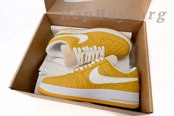 Louis Vuitton Nike Air Force 1, LV Nike AF1 replica, high quality replica sneakers, best LV Nike Air Force 1 copy, luxury sneaker reps, 1:1 Louis Vuitton Nike shoes, white yellow LV AF1, designer sneaker replicas, top tier LV Nike collab shoes, perfect clone sneakers