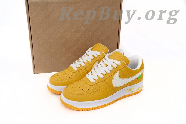Louis Vuitton Nike Air Force 1, LV Nike AF1 replica, high quality replica sneakers, best LV Nike Air Force 1 copy, luxury sneaker reps, 1:1 Louis Vuitton Nike shoes, white yellow LV AF1, designer sneaker replicas, top tier LV Nike collab shoes, perfect clone sneakers