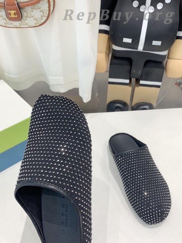 Marni Black leather Fussbett Sabot Slide With Rhinestones SBMR000600P639400N99 - 图片 5