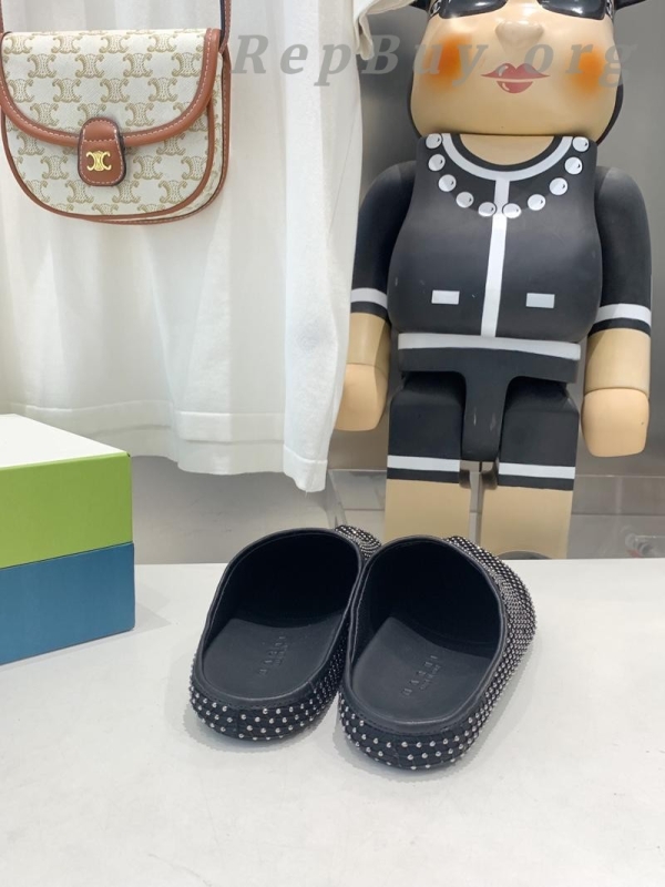 Marni Black leather Fussbett Sabot Slide With Rhinestones SBMR000600P639400N99 - 图片 3