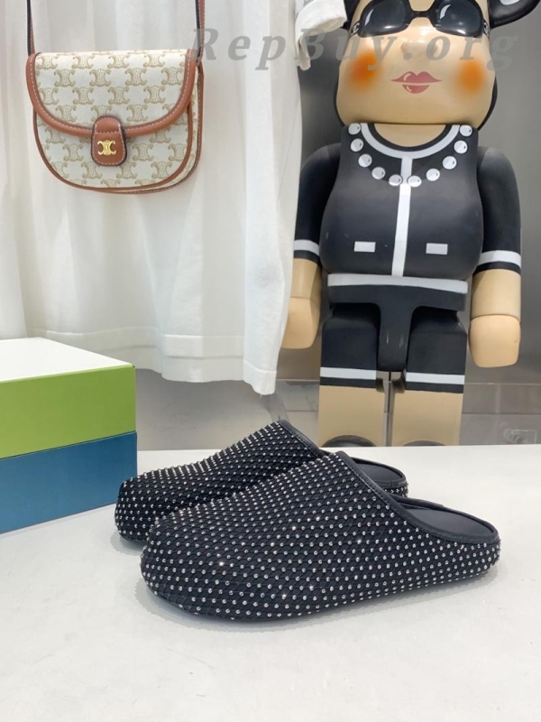 Marni Black leather Fussbett Sabot Slide With Rhinestones SBMR000600P639400N99