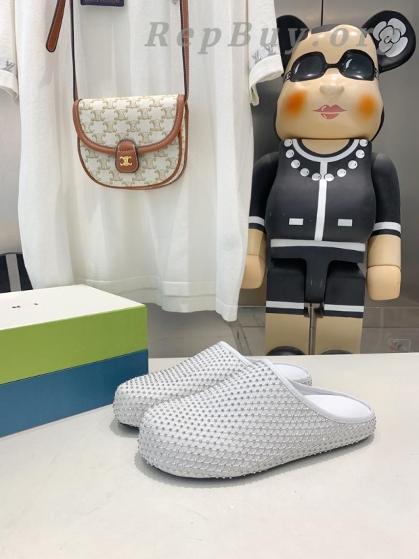 Marni White leather Fussbett Sabot Slide With Rhinestones 241379F121007
