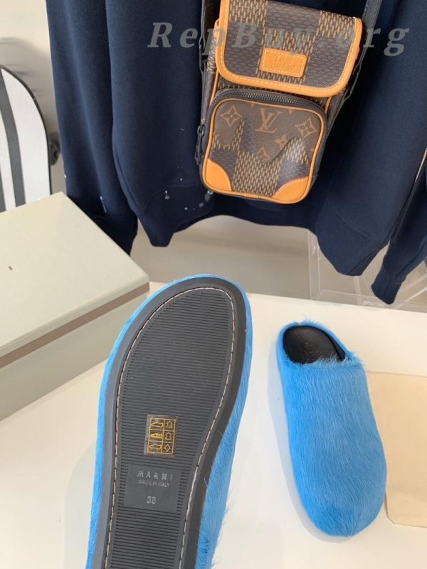 Marni Blue LONG-HAIR CALFSKIN FUSSBETT SABOT Slide SBMR000600P412200B56 - 图片 3